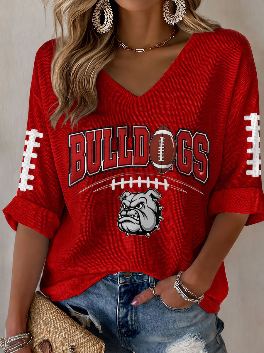 Women'S Football Print Waffle  Top