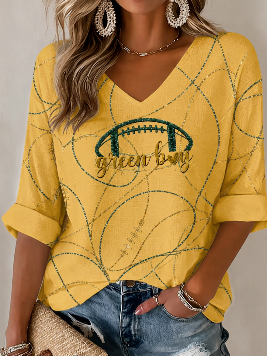 Women's Football Print Waffle Top
