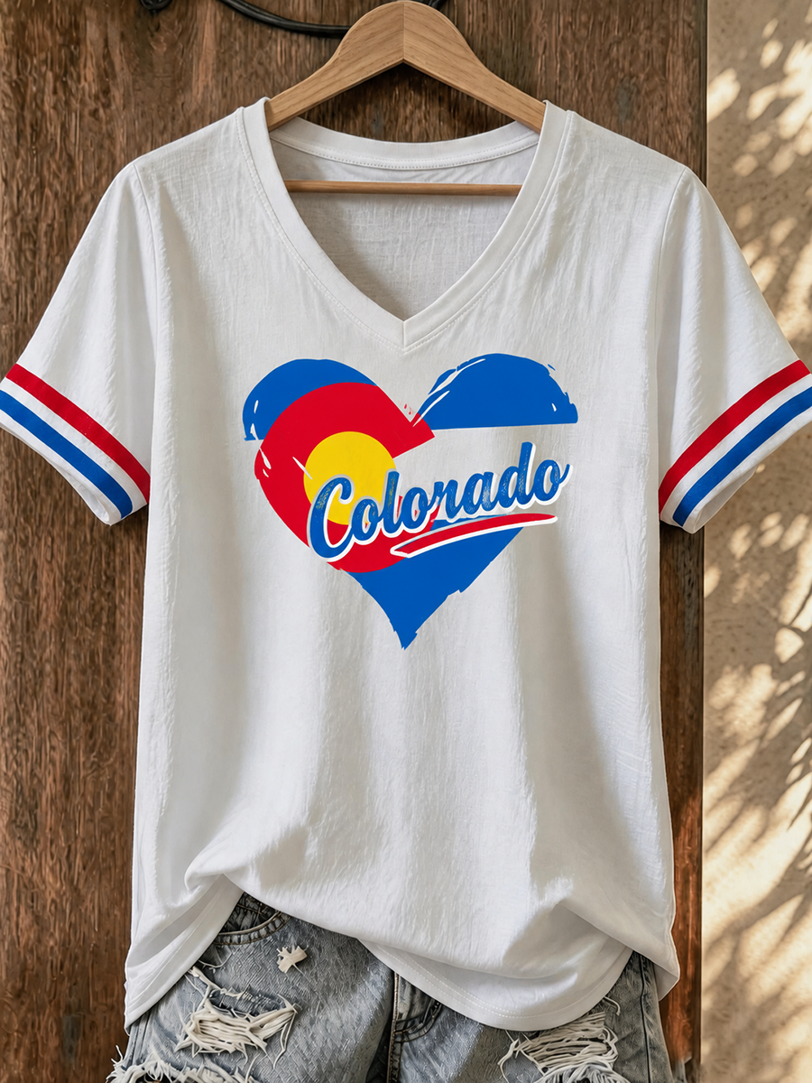 Women's Casual Love Printed Colorado Strong T-shirt