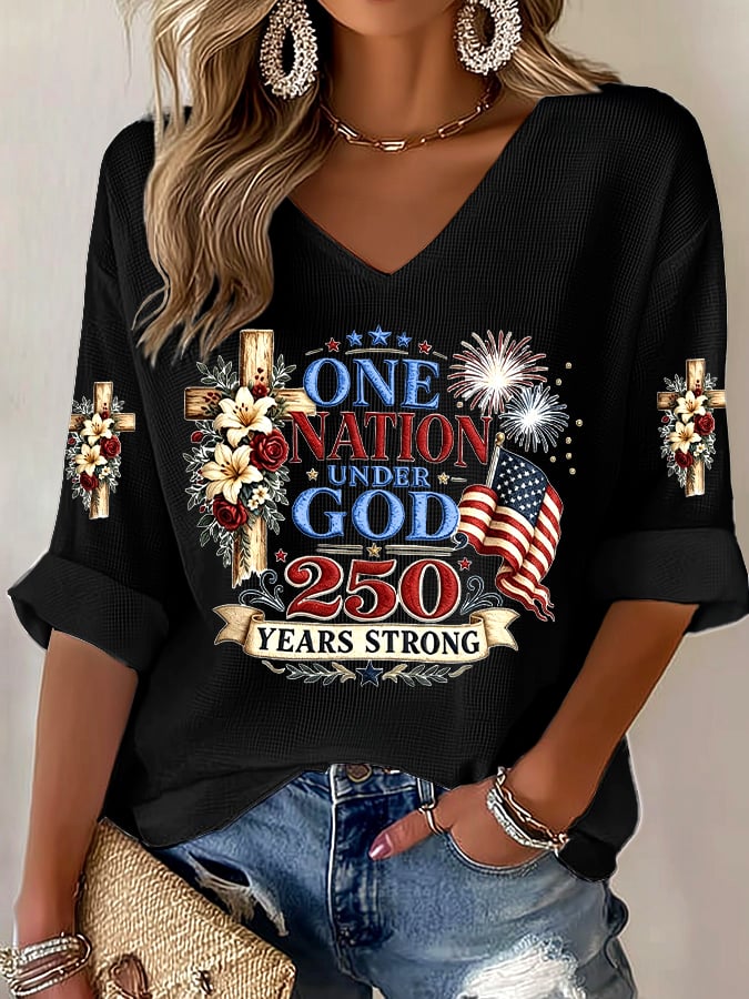 Women's One Nation Under God 250 Years Strong Print T-Shirt