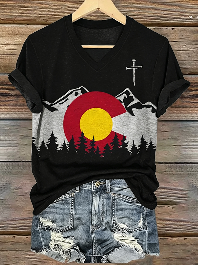 Women's Colorado Strong Print V Neck Top