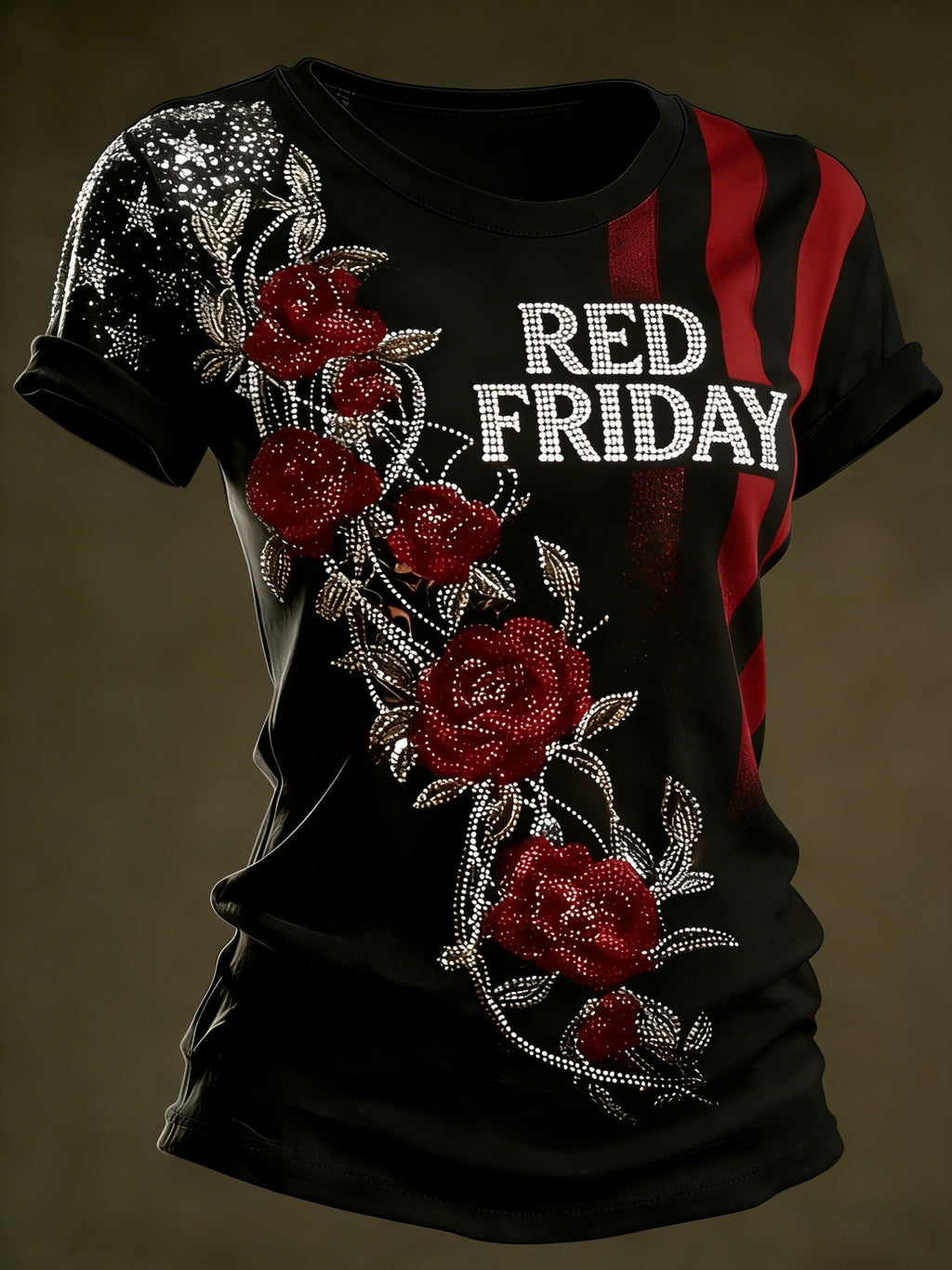 Women's Casual Red Friday Print Short-Sleeve T-Shirt