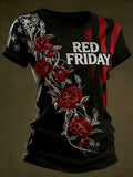 Women's Casual Red Friday Print Short-Sleeve T-Shirt