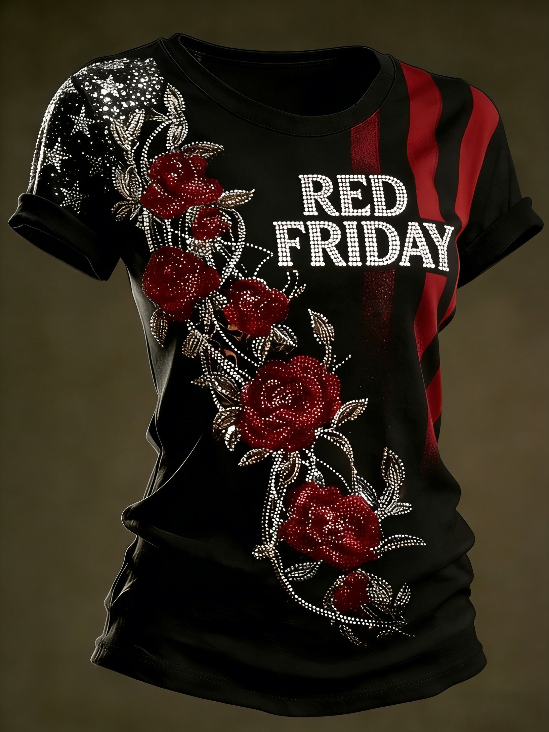 Women's Casual Red Friday Print Short-Sleeve T-Shirt