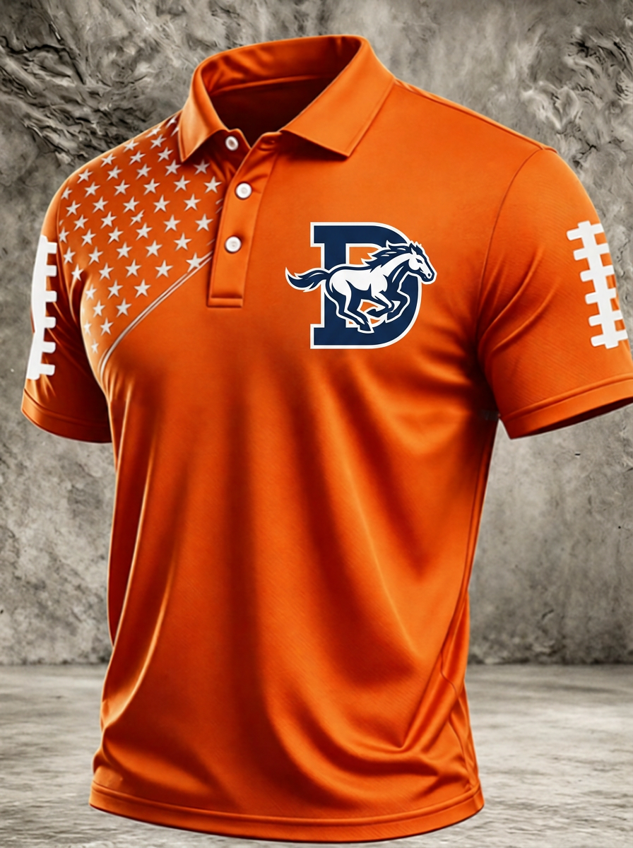 Men's Denver Football Fan Star Pattern Printed Polo Shirt
