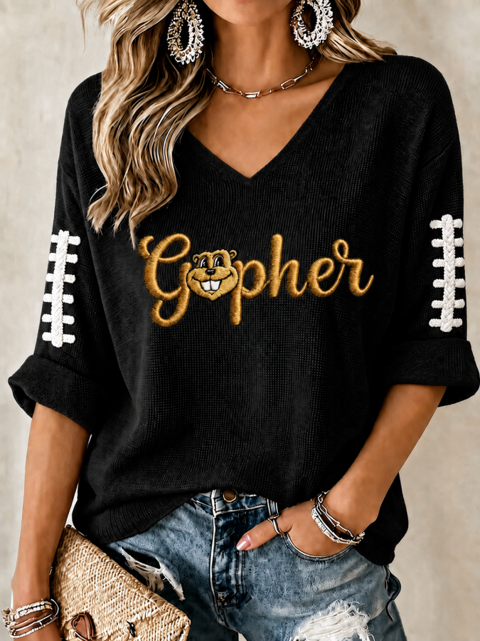 Women'S Football Print Waffle Top