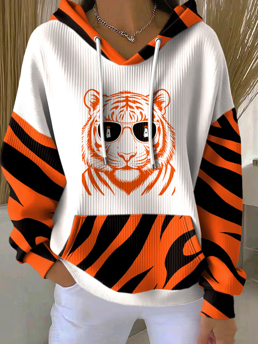 Women'S Football Print Hooded Sweatshirt