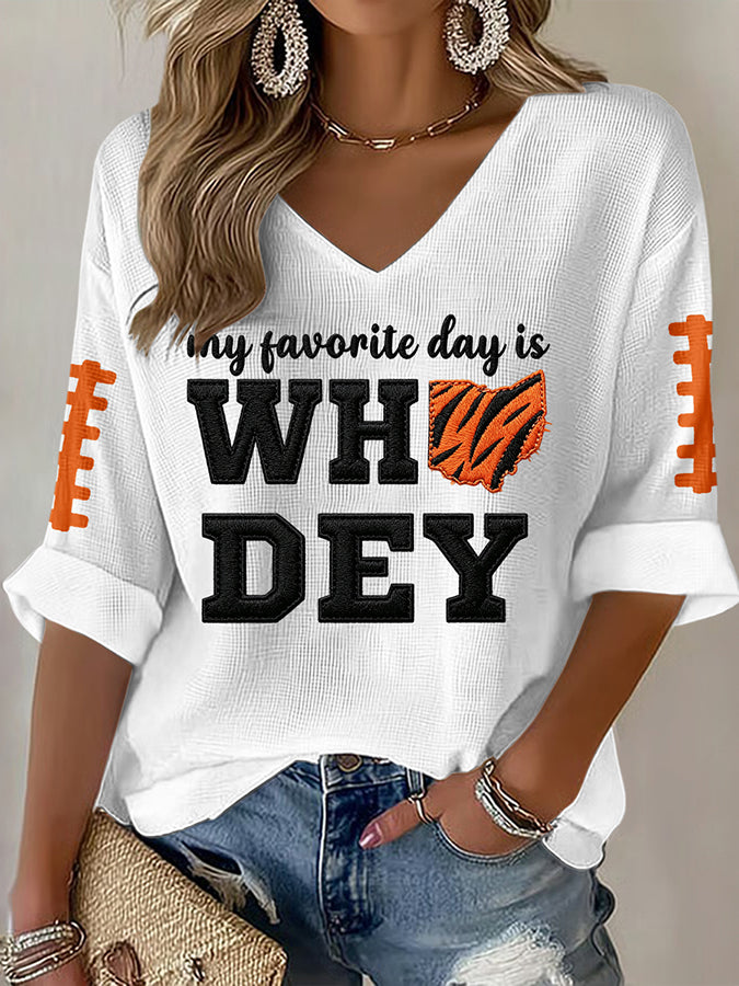 Women'S Football Print Waffle Top