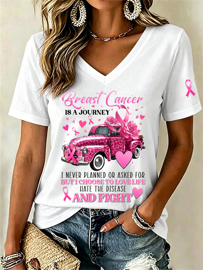 Women'S Pink Ribbon Print Printed T-Shirt