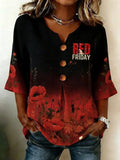 Women's Vintage Red Friday Printed Top