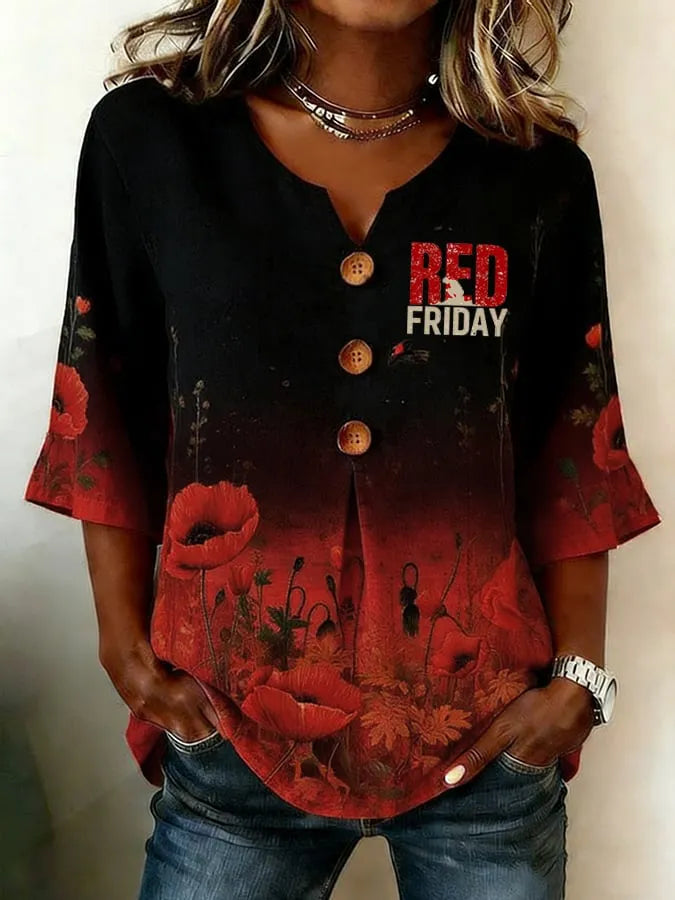 Women's Vintage Red Friday Printed Top