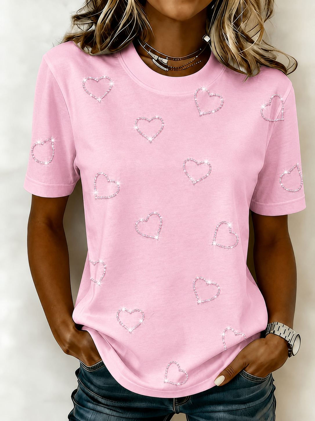 Women's Pink Love Printed Casual T-shirt