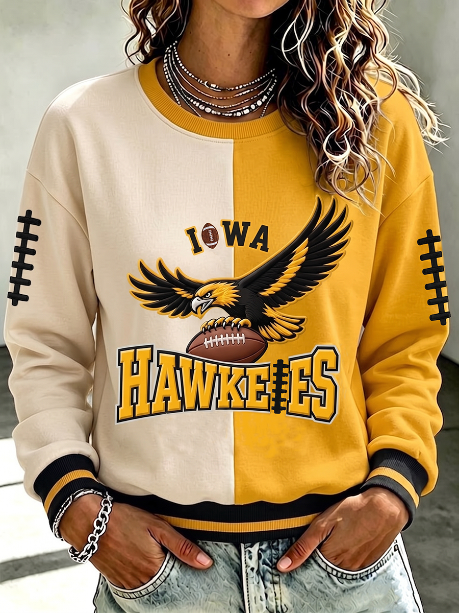 Women'S Retro Football Print Round Neck Sports Shirt