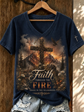 Wilderness Eagle Cross Faith Through The Fire V Neck Short Sleeve Vintage T-Shirt