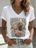 V-Neck Retro Grizzly 399 Forever The Queen Of The Tetons Print T-Shirt