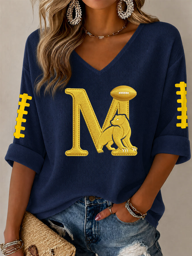 Women'S Football Print Waffle Top