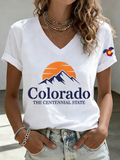 V-Neck Retro Colorado The Centennial State Print T-Shirt
