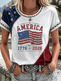 Women's U.S. 250th Anniversary Commemorative Printed Casual V-Neck Top
