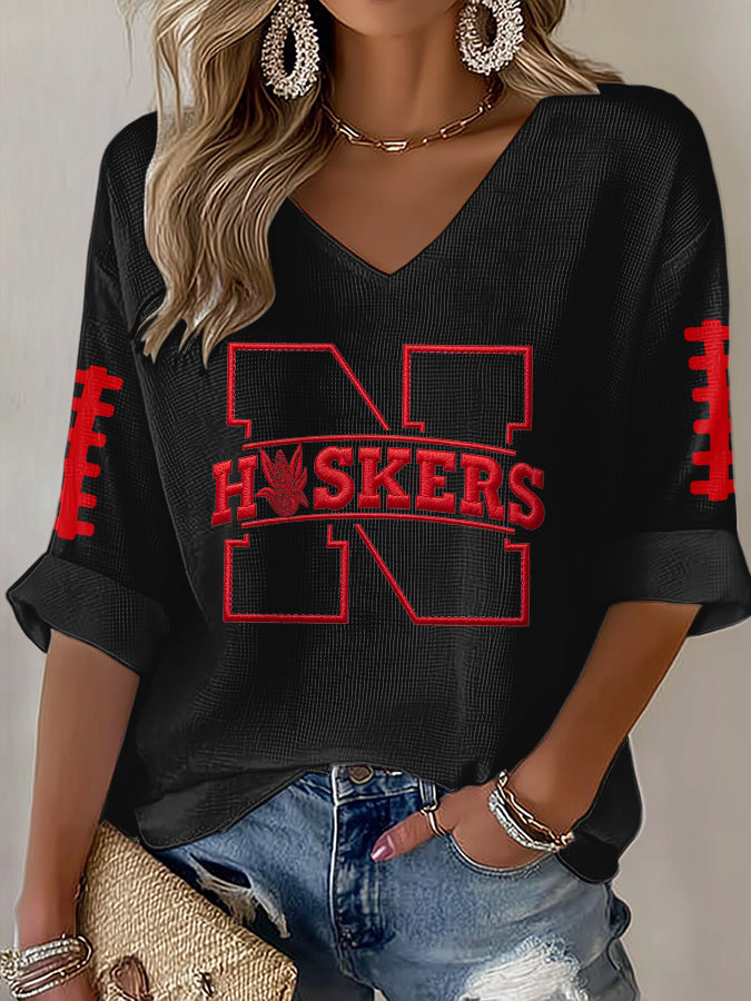 Women'S Football Print Waffle Top