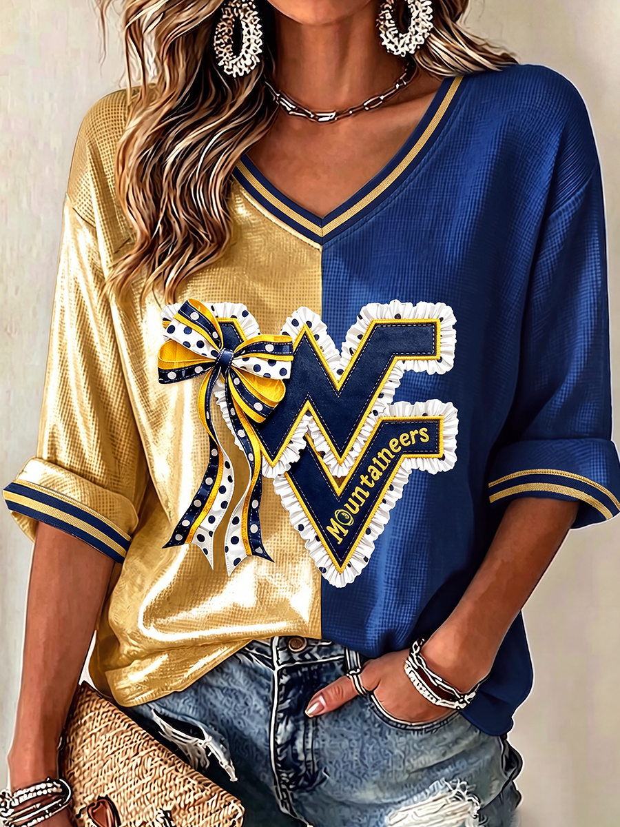 Women'S Rugby Patterned Waffle V-Neck Top