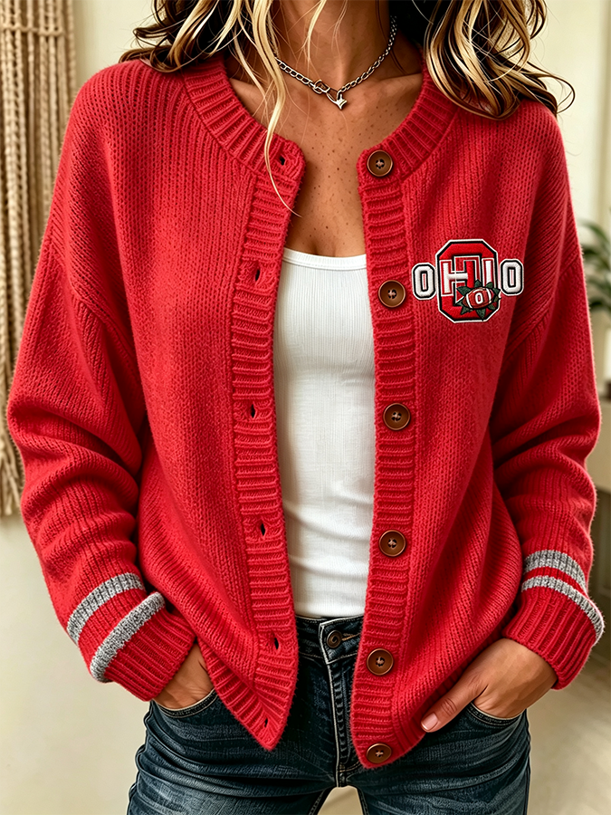 Women'S Casual Football Plant Knitted Cardigan Top