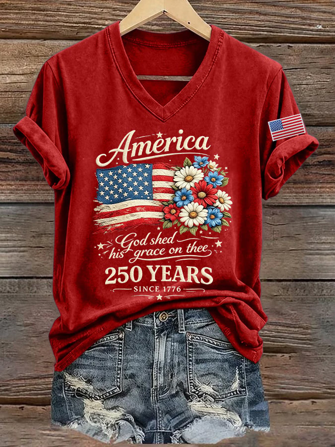 Women's American Flag 250Th Anniversary Print Casual T-shirt