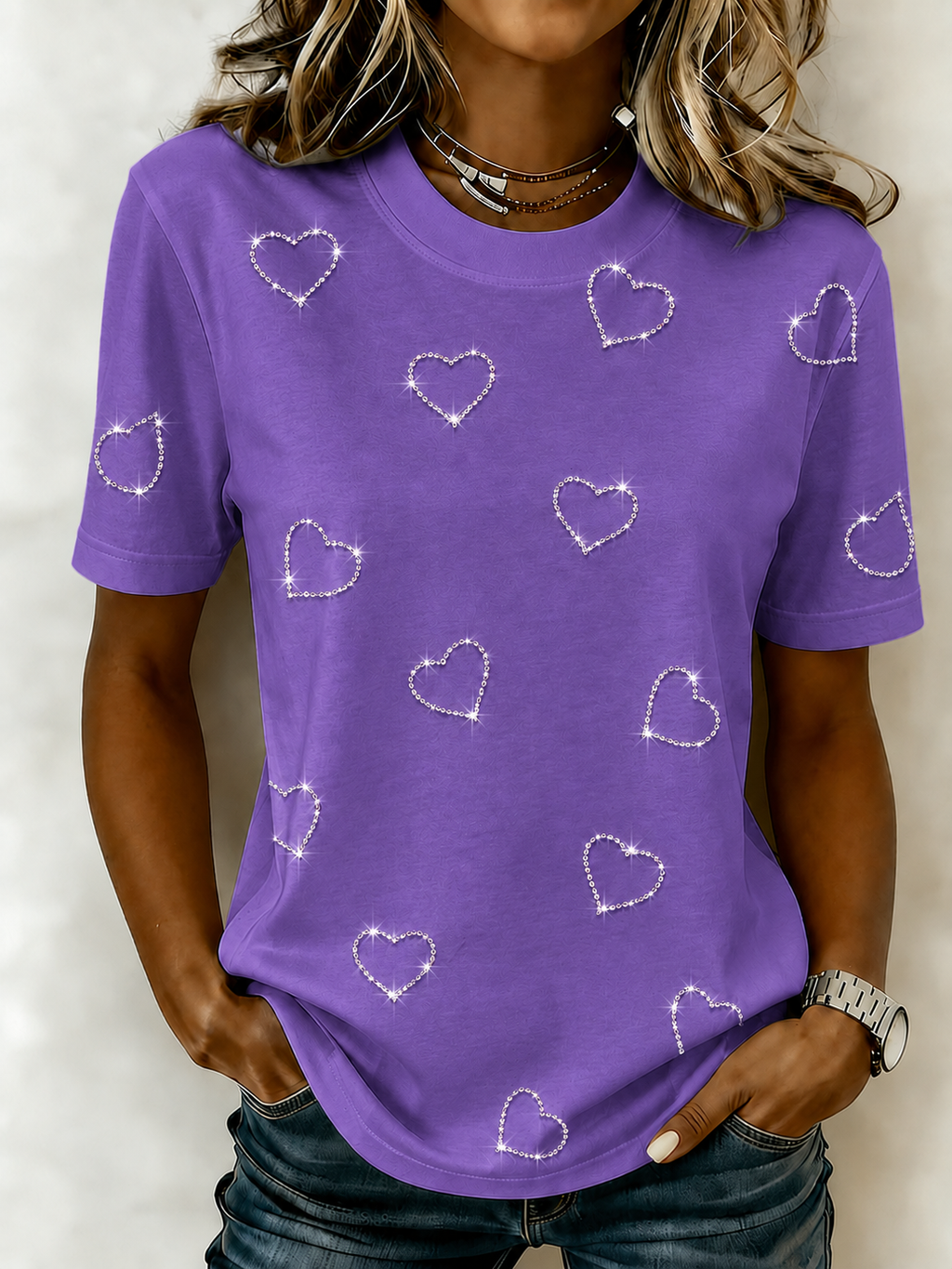 Women's Pink Love Printed Casual T-shirt