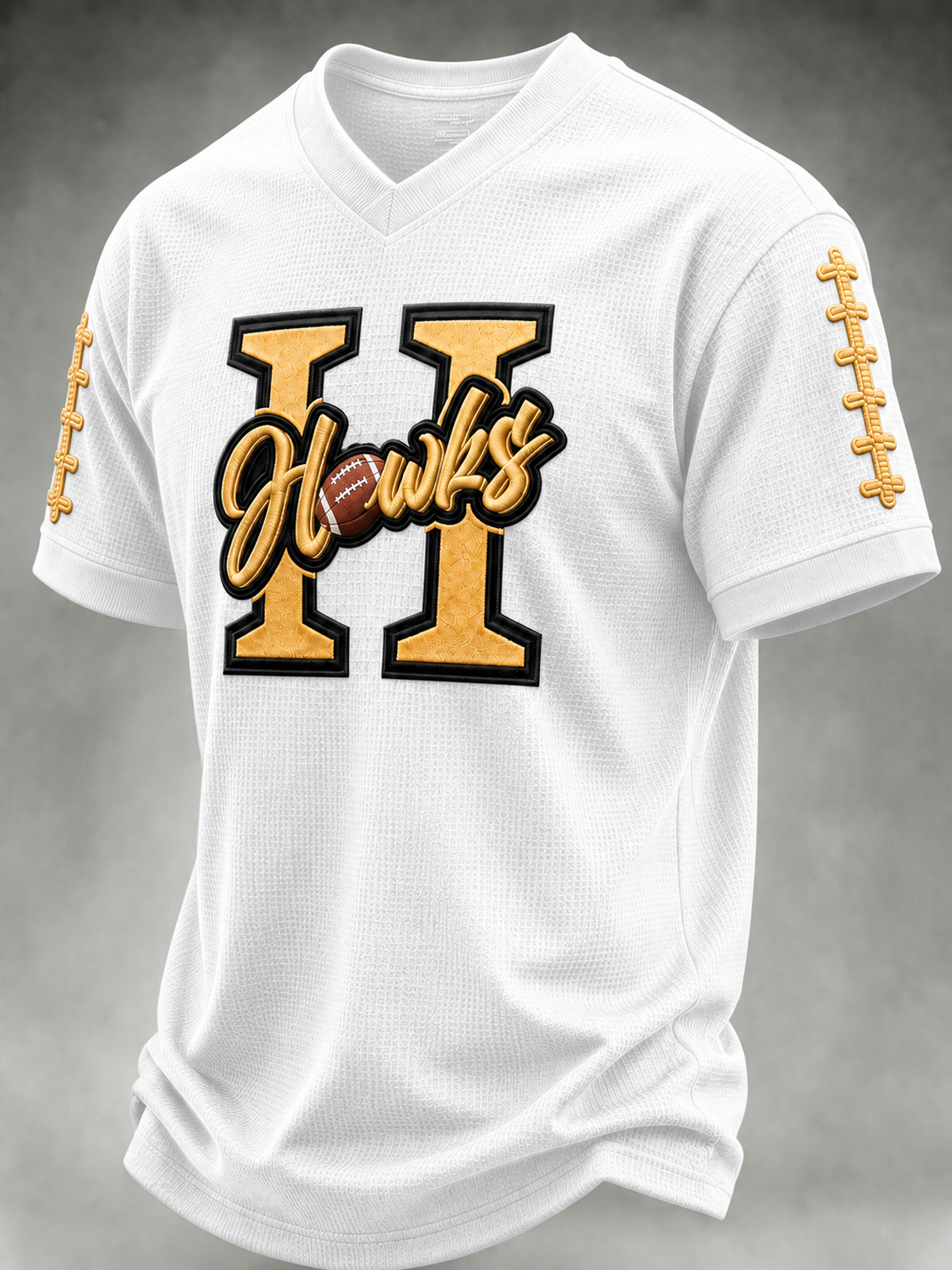 Men'S College Football Fan Splicing Waffle V-Neck T-Shirt