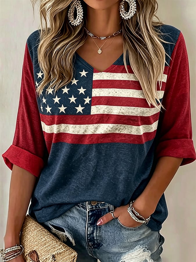 Women's Retro Independence Day We The People 1776-2026 Print Shirt
