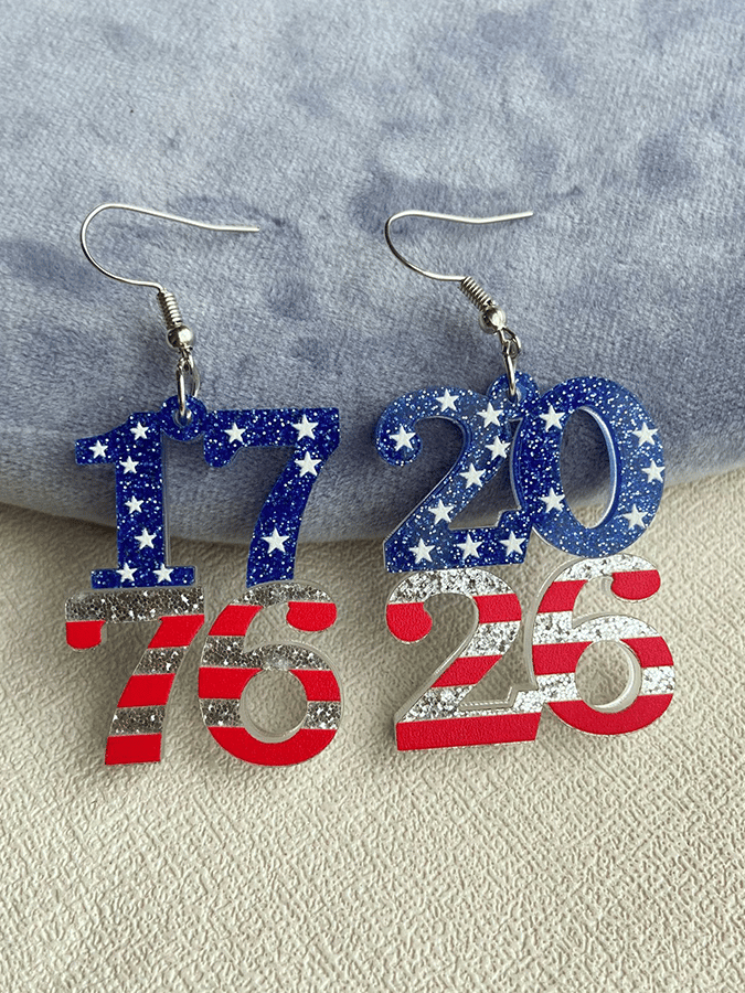 250th Anniversary of U.S. Independence Day — Acrylic Heart, Teardrop, and Number Double-Layer Earrings