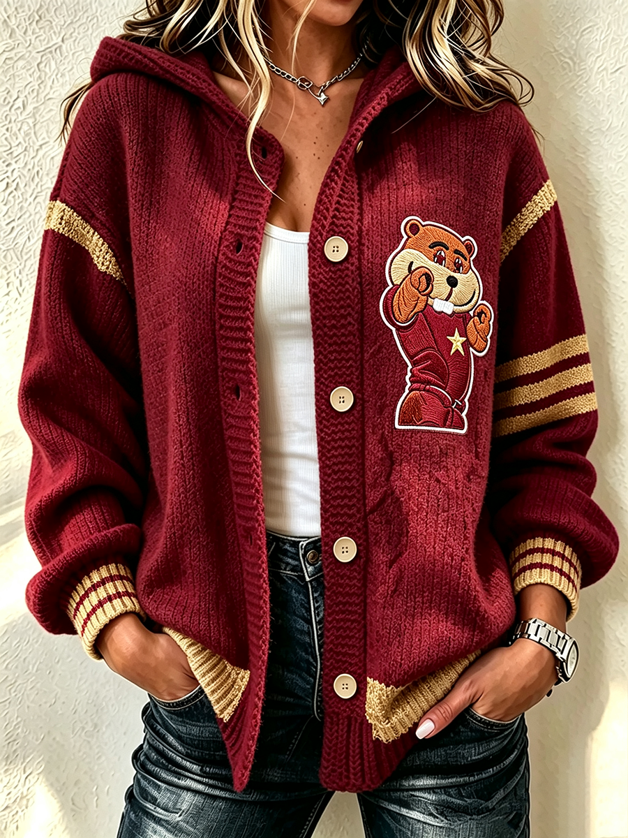 Women's casual soccer plant knitted cardigan top