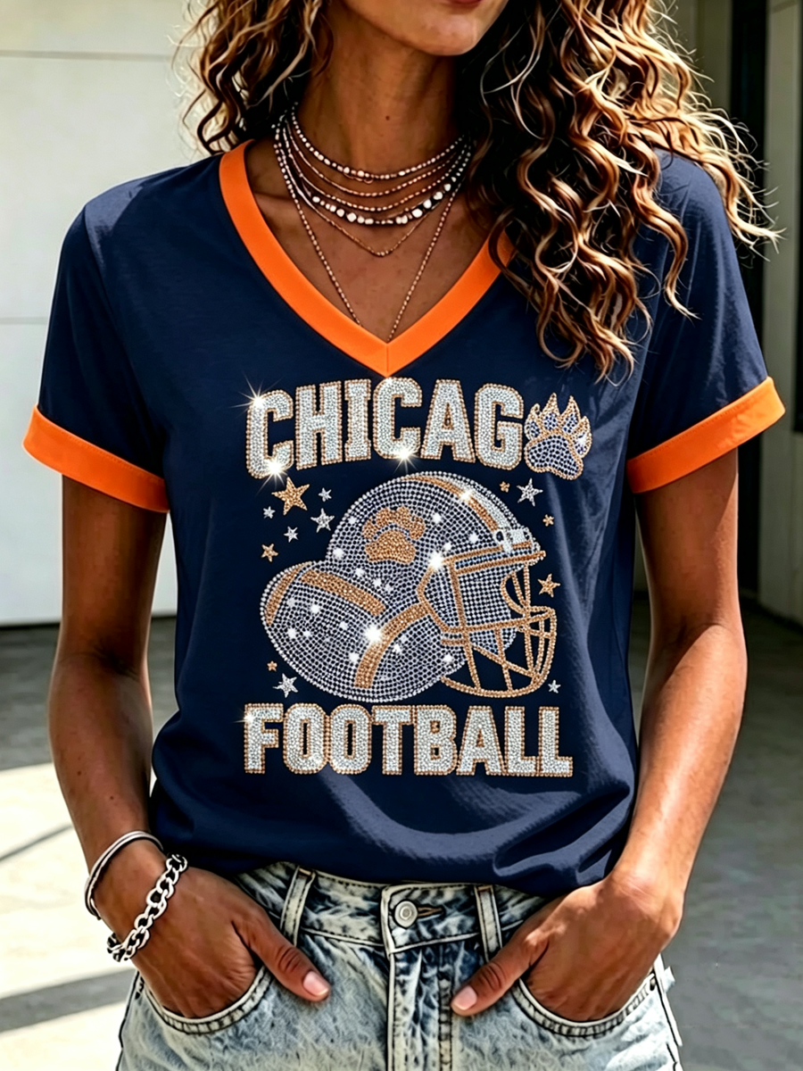 Women'S Football Printed Short Sleeved T-Shirt