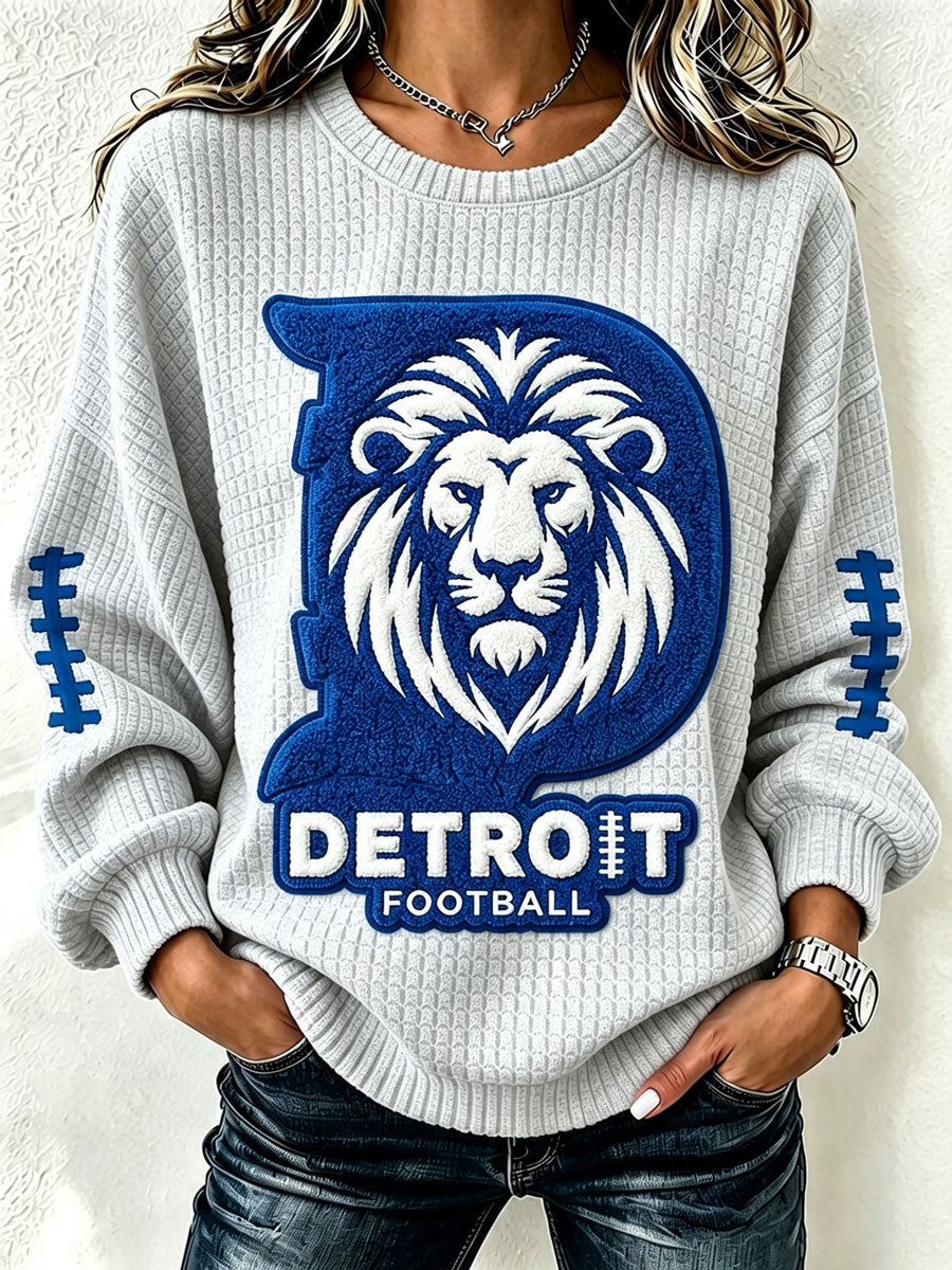 Women's Football Print Crew Neck Check Sweatshirt