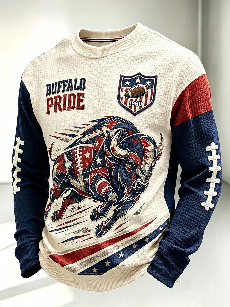 Men's Football Fan Round Neck Waffle Hoodie