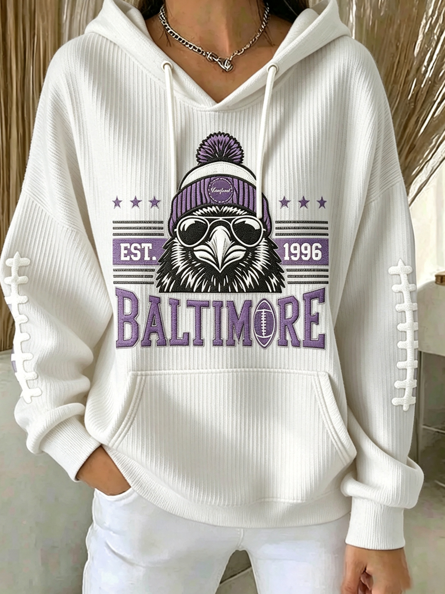 Women'S Football Print Hooded Sweatshirt