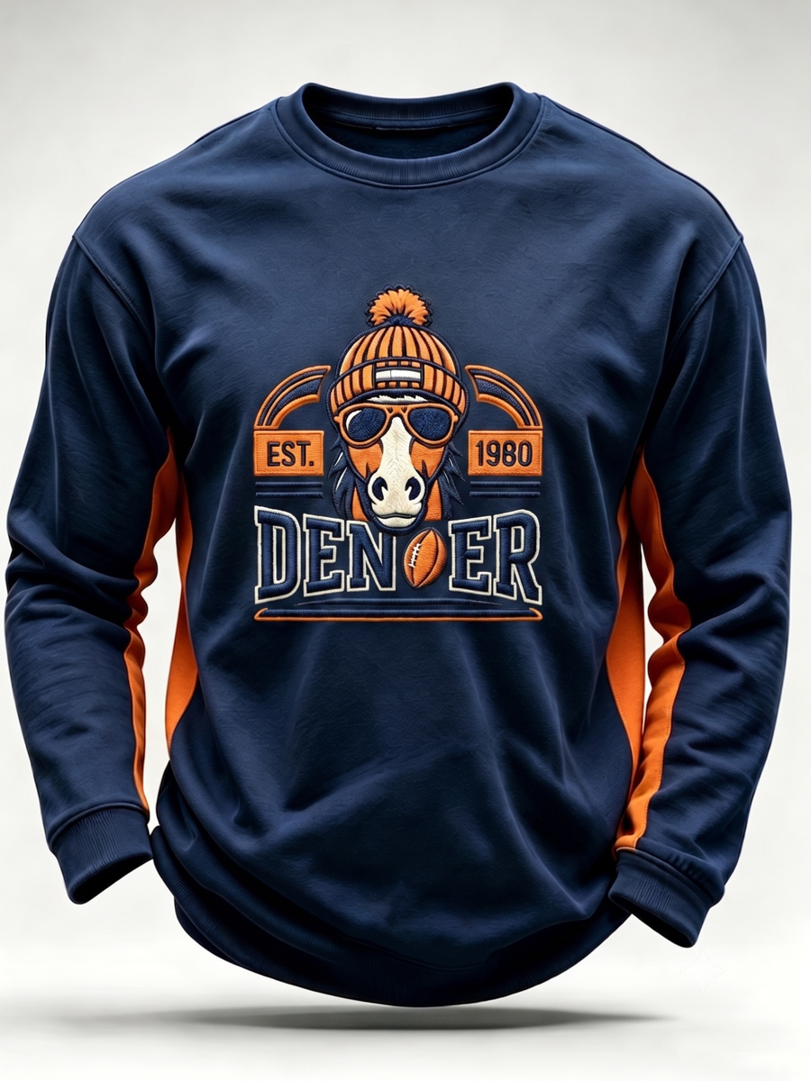 Men'S Fan Printed Round Neck Long Sleeved Sweatshirt