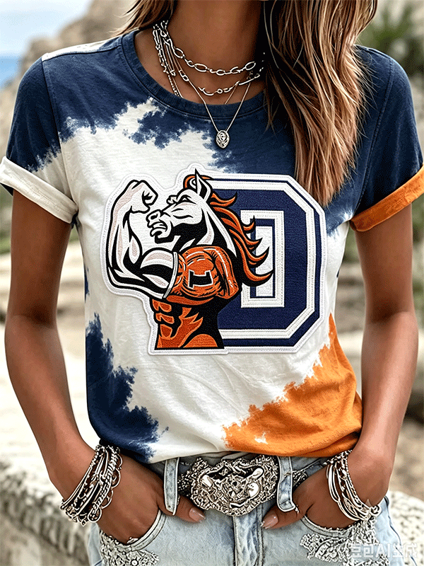 Women'S Casual Football Tie Dye Sports T-Shirt