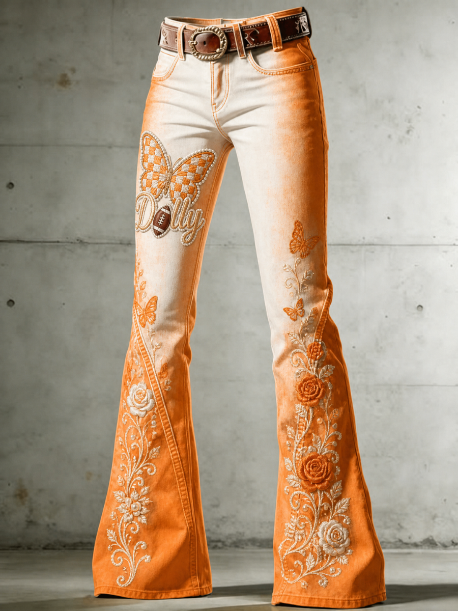 Women's Football Commemorative Printed Denim Pants
