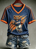 Women'S Football Fan Casual Printed Short Sleeved Shirt