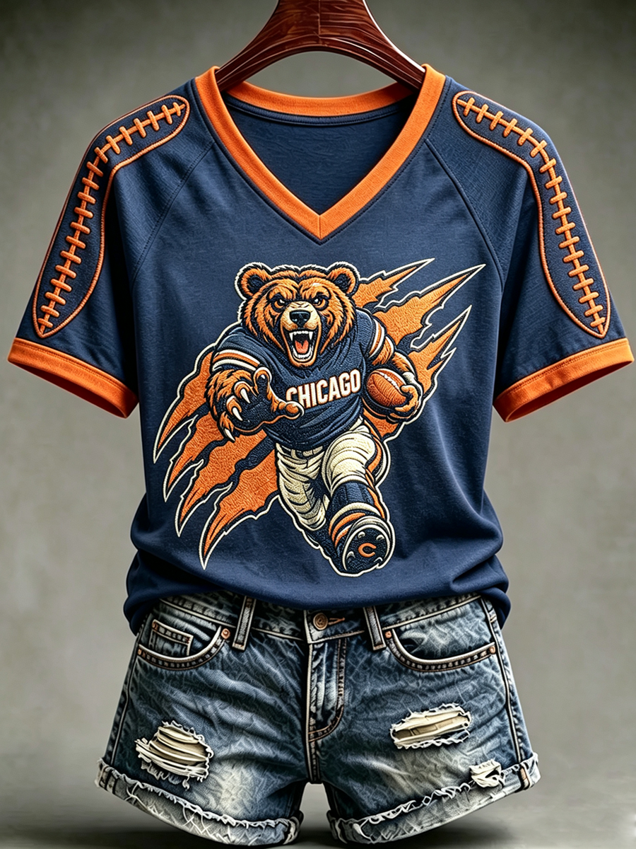 Women'S Football Fan Casual Printed Short Sleeved Shirt