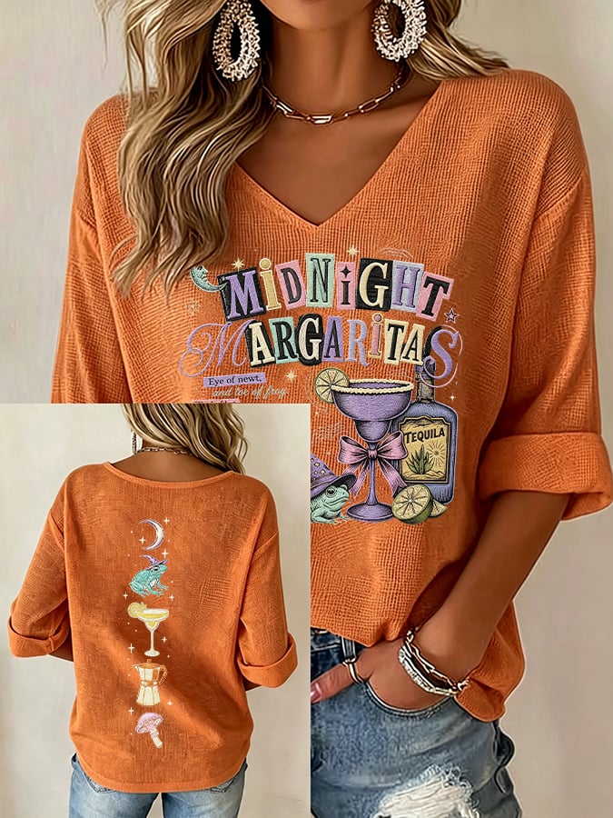 Women's Midnight Margaritas Print V Neck Top