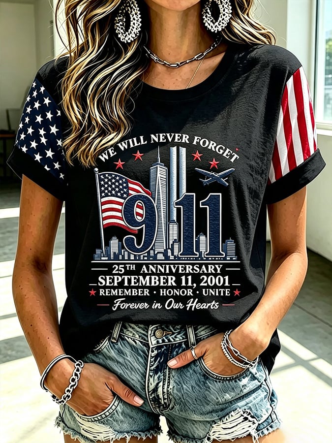Women's  Retro  9.11 Never Forget Print T-shirt