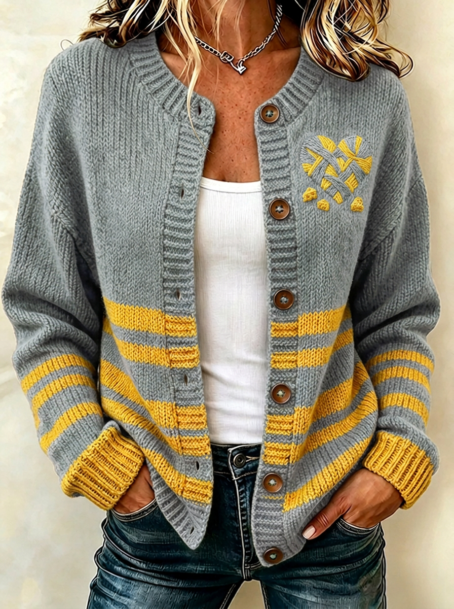 Women's Green Bay Packers Heart Logo Striped Knitted Cardigan