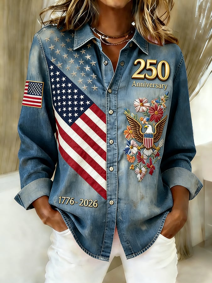 Women'S Casual American 250th Anniversary Commemorative Printed Shirt