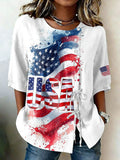 Women'S Cotton And Hemp Patriotic Independence Day Commemorative Printed Casual Shirt