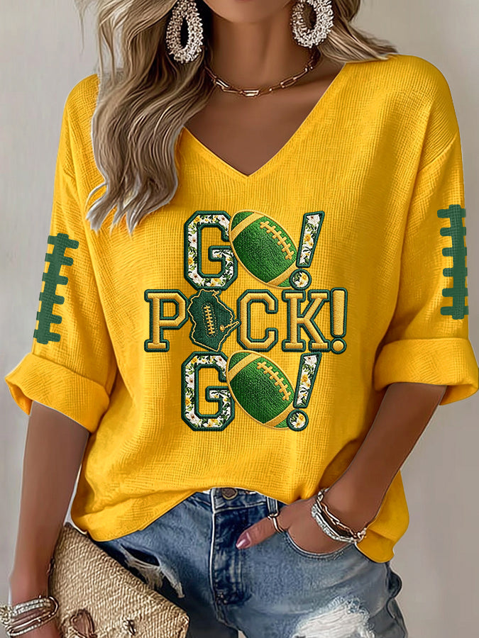Women'S Football Print Waffle Top