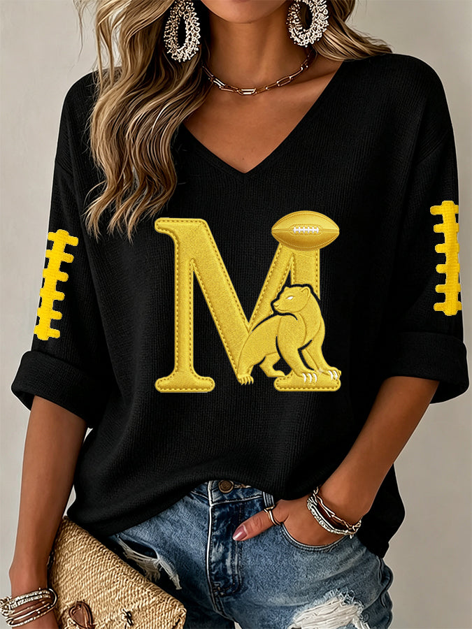 Women'S Football Print Waffle Top