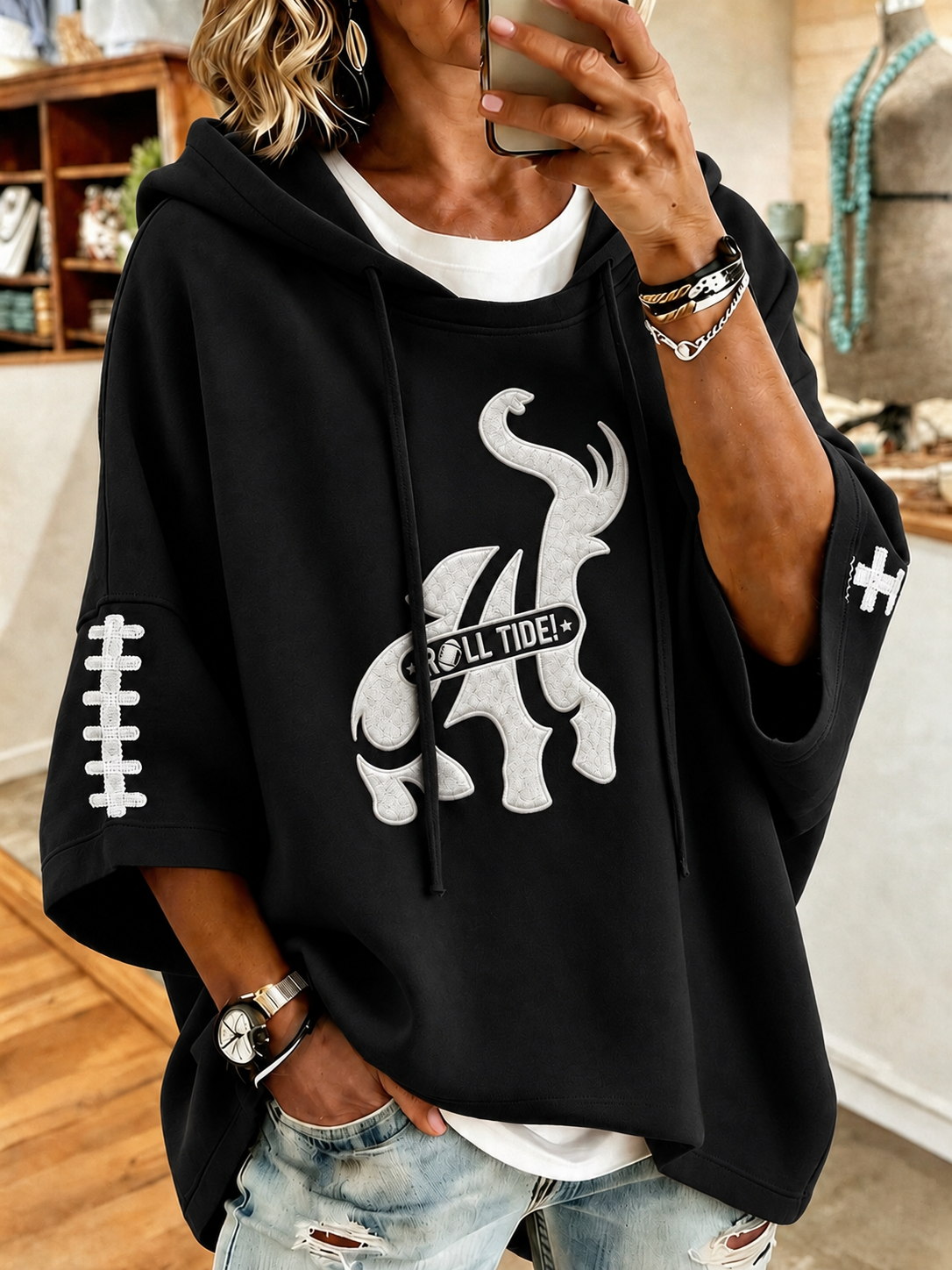 Women'S Retro Rugby Printed Hoodie