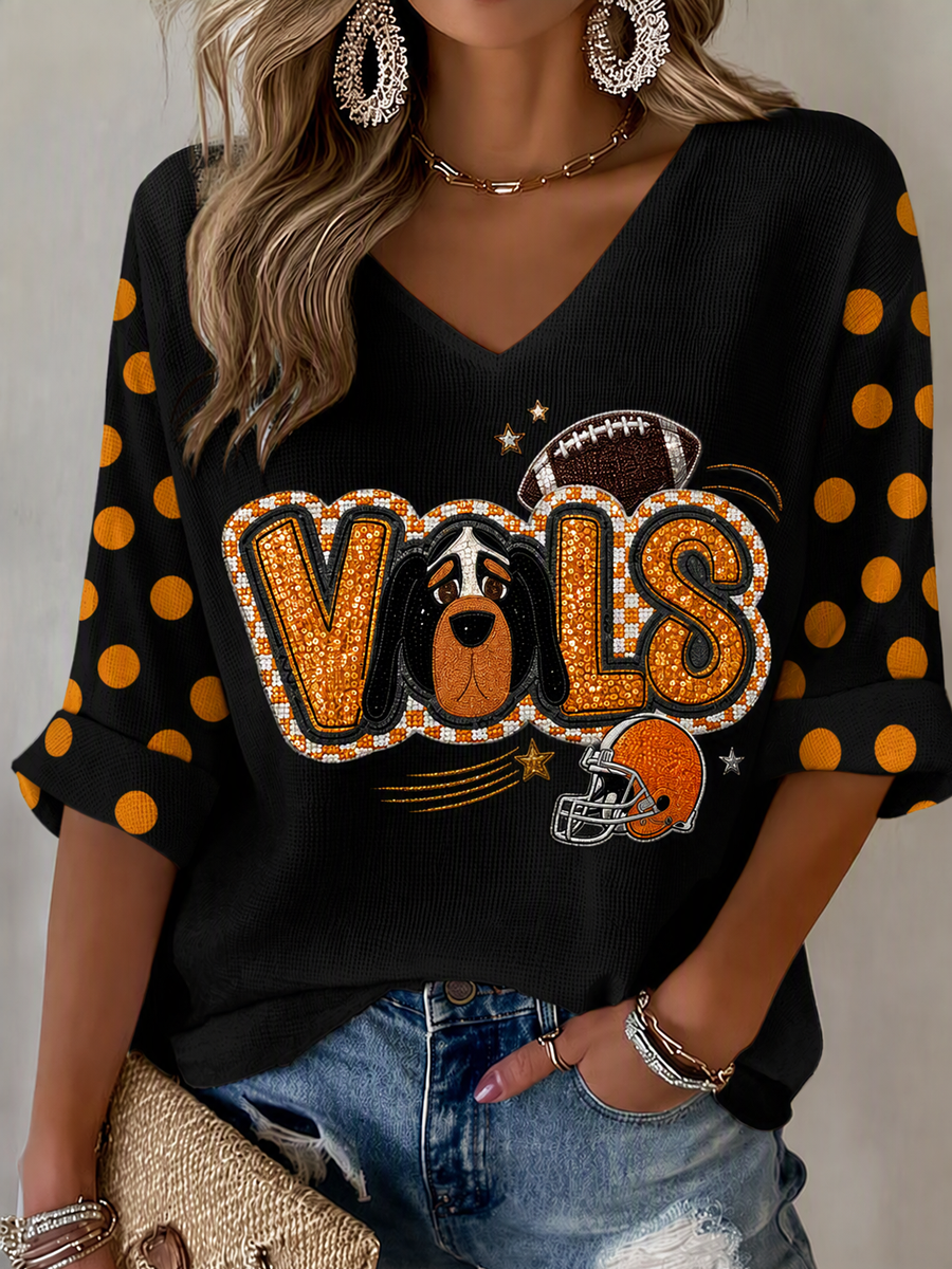 Women'S Football Print Waffle Top