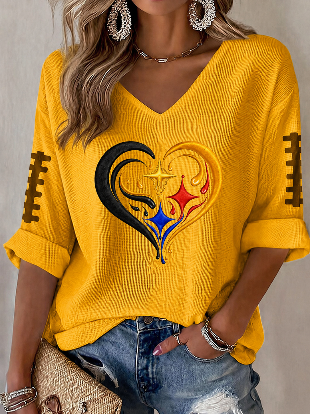 Women'S Football Print Waffle Top